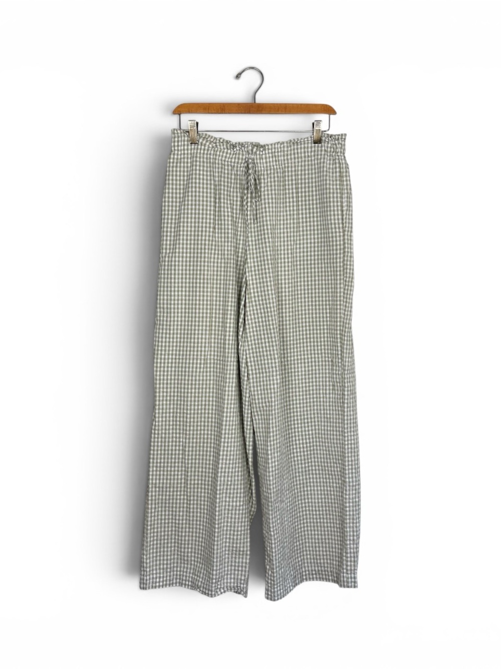 And Now This Gingham Cotton Wide Leg Pants Pull On Drawstring Pockets Vacation M